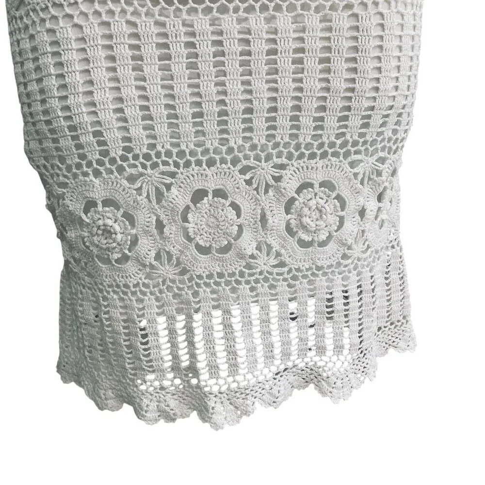 Boho Crochet Midi Skirt‎ White Floral Knit Lined 111 State XL Cottagecore - Picture 5 of 11